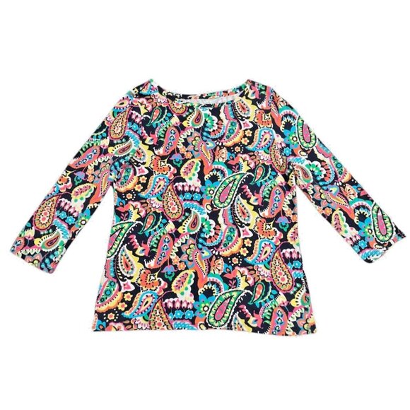Talbots Women’s Large Paisley 3/4 Sleeve Stretch Tee - Picture 1 of 7